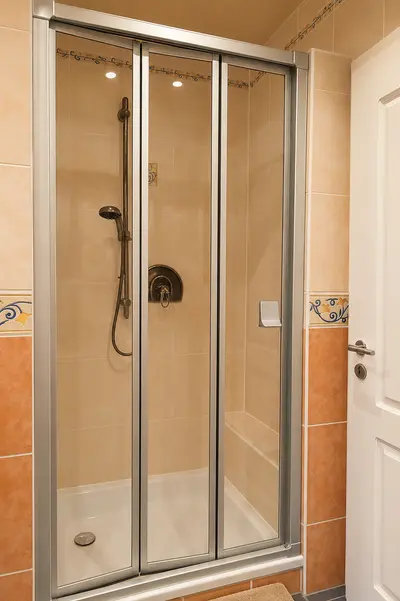 Moderne Dusche im Badezimmer der Ferienwohnung Am Wäldchen