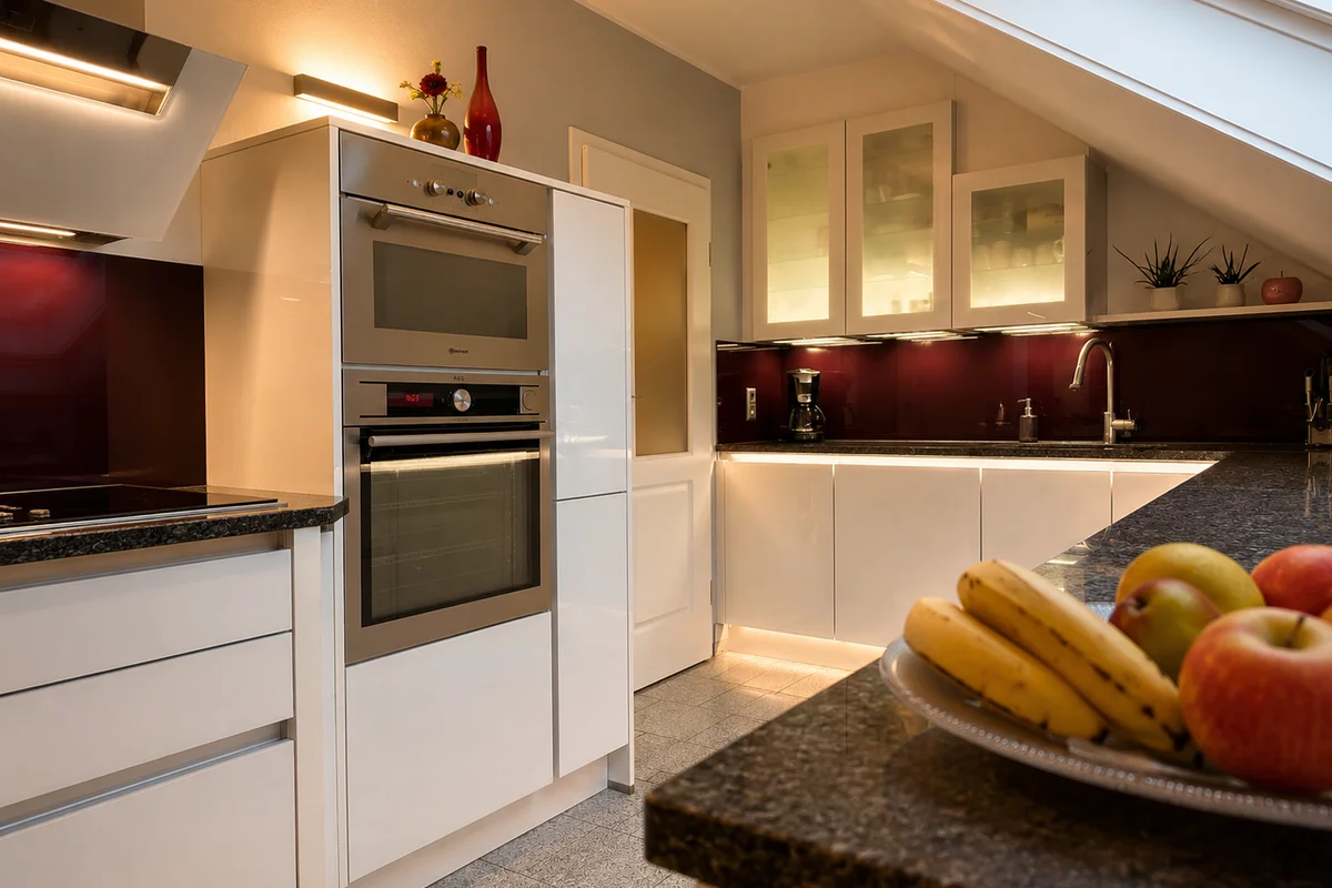 Moderne, hochwertige Küche der Ferienwohnung Am Wäldchen mit Markengeräten und Induktionskochfeld