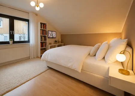 Modernes Gästezimmer der Ferienwohnung Am Wäldchen mit großem Bett
